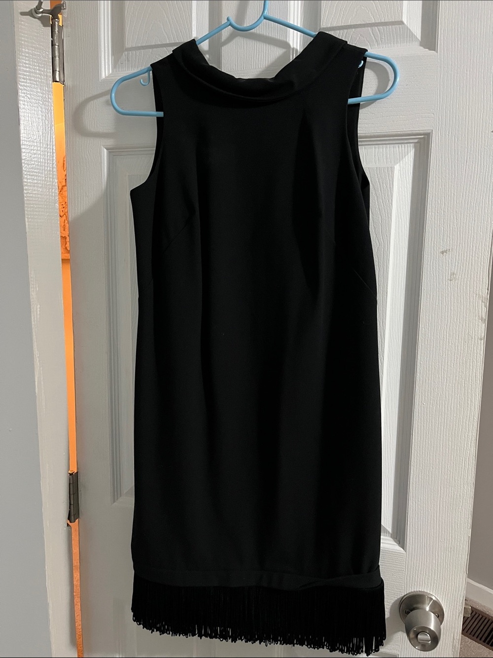 Ann Taylor Black Sleeveless Fringe Hem Shift Dress
